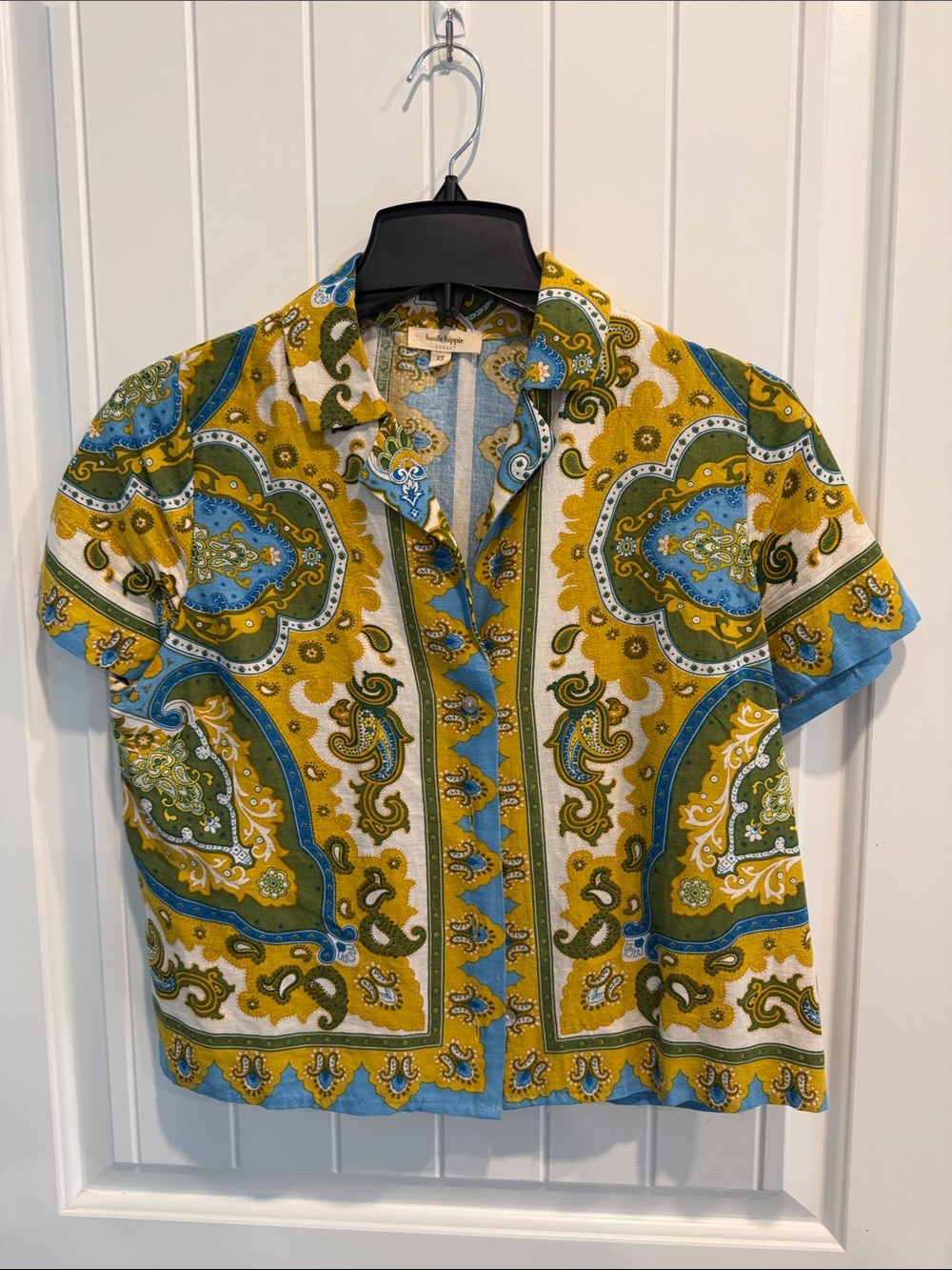 Haute Hippie Short-Sleeve Paisley Blouse - Yellow, Blue, Green